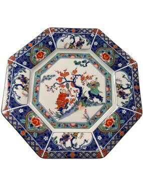 Japanese Cherry Blossom Vintage Porcelain Plate Octagonal 1930 Hand Painted